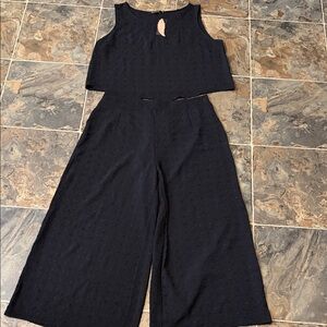 Black Wide-Leg Two-Piece Jumpsuit Set